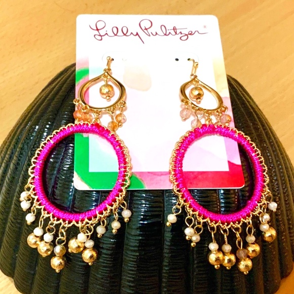 Lilly Pulitzer Jewelry - LILLY PULITZER NWT EARRINGS BEACHCOMBER Gypsy Boho HOT PINK ⭐️DANGLING /Pierced